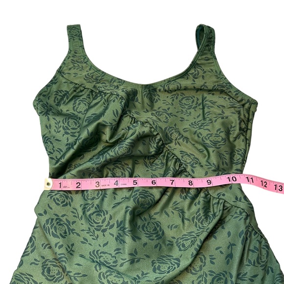 Vintage | Sun Sations | Green Rose Print One Piece Swim Suit Size 12 - Picture 9 of 11